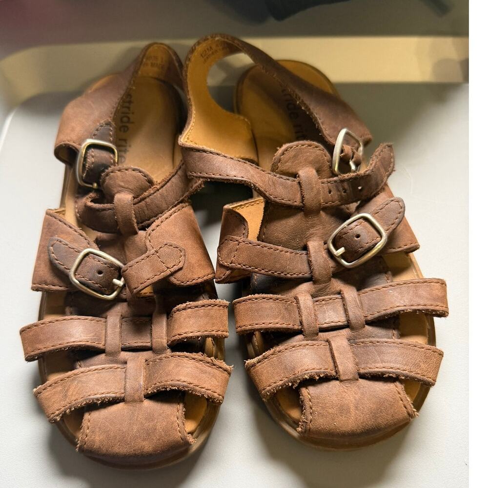 Youth‎ Unisex Stride Rite Sandals 12 Brown Leather Fisherman Buckle